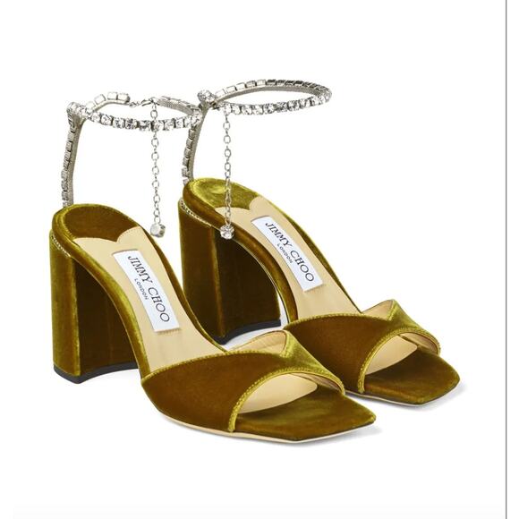 $1125 Jimmy Choo crystal embellished velvet sandals Saeda 85 NEW Size 37 READ - Picture 1 of 9